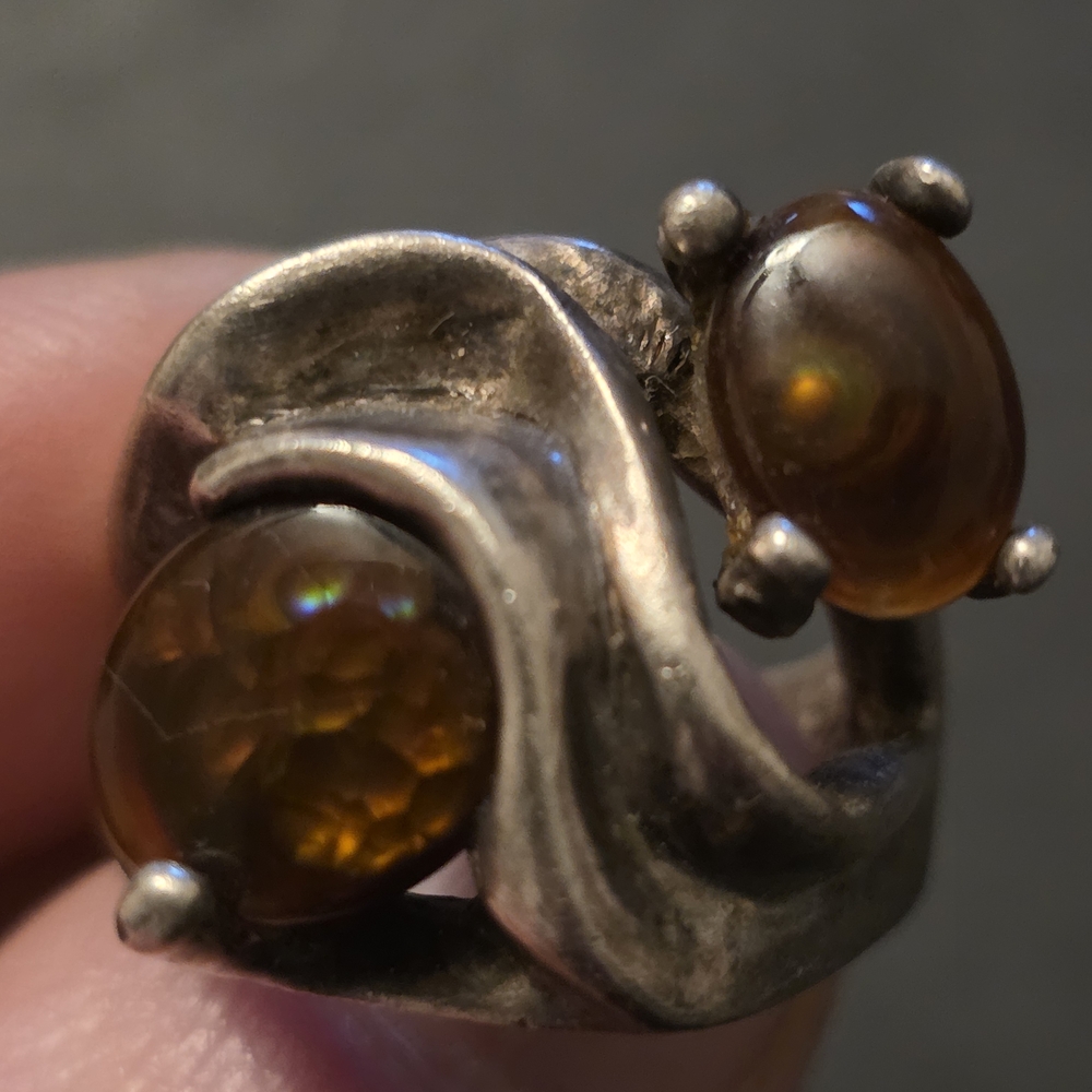 Stunning Vintage Avante Garde Sterling Silver Fire Agate Ring By Rancho Allegre